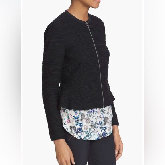 Rebecca Taylor Texture Knit Zip Front Fitted Silk Blend Jacket - Picture 1 of 10